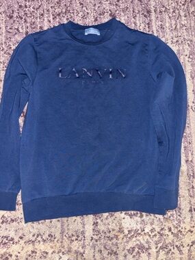 Lanvin Boy’s Navy Embossed Logo Crewneck Sweater